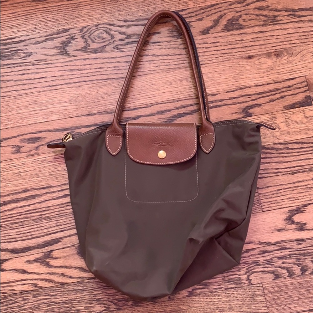 Brown Longchamp canvas tote bag